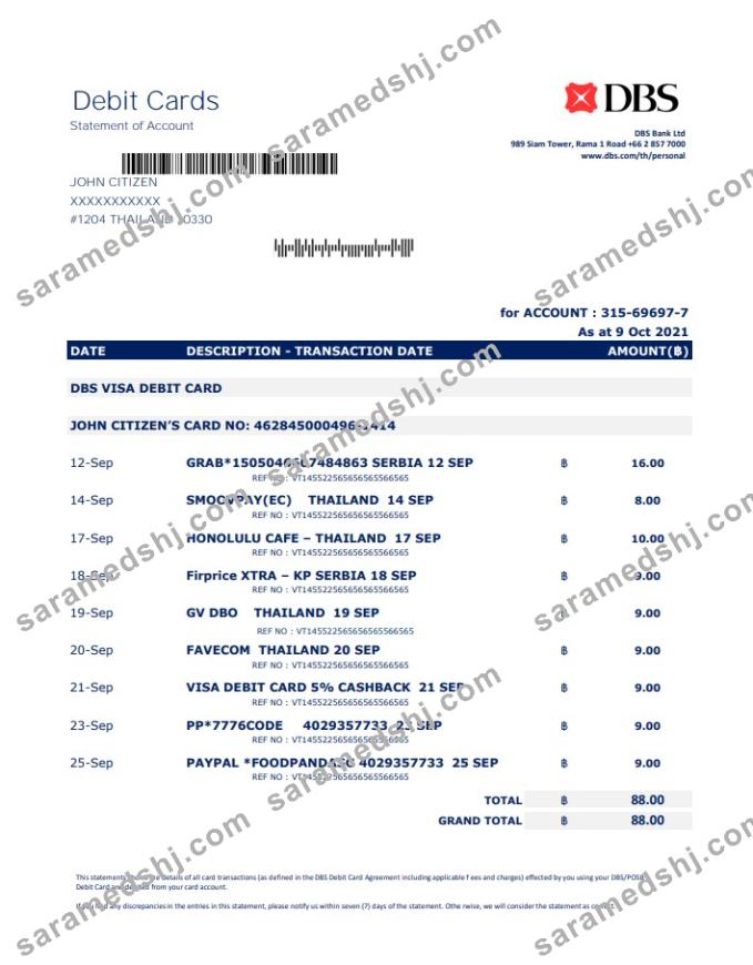 Thailand DBS bank excel pdf